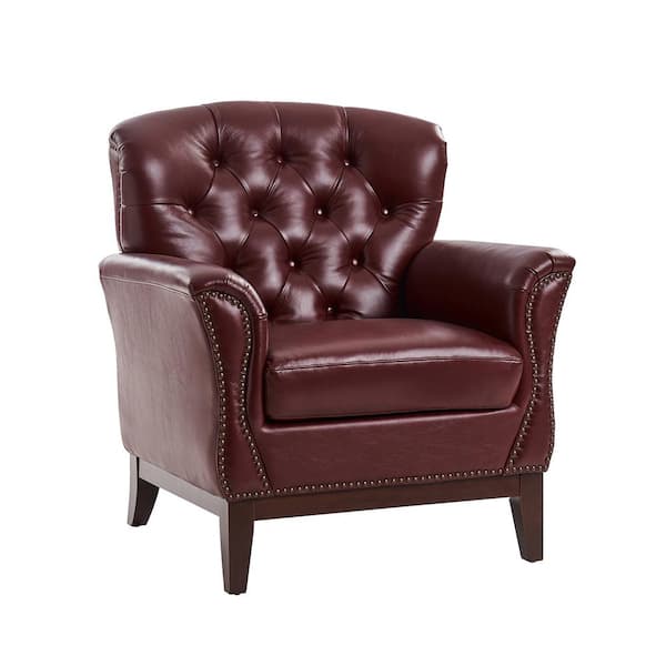 JAYDEN CREATION Bud Traditional Genuine Leather Accent Chair with Solid ...