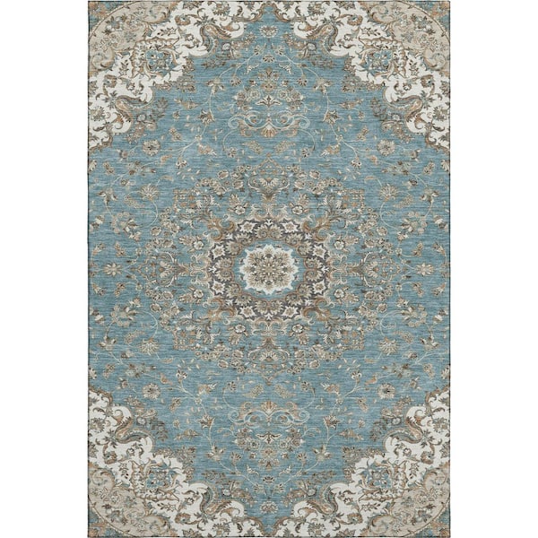 Mayfield Premium Machine Washable Abstract AMF2495 Teal 9 ft. x 12 ft. Area Rug
