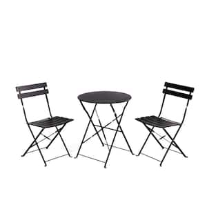 Black 3-Piece Metal Round Table Outdoor Bistro Set