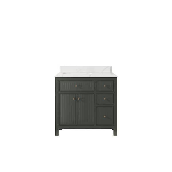 Willow Collections Sonoma 36 in. W x 22 in. D x 36 in. H Left Offset Sink Bath Vanity in Pewter Green with 1.5 in. Calacatta Quartz Top