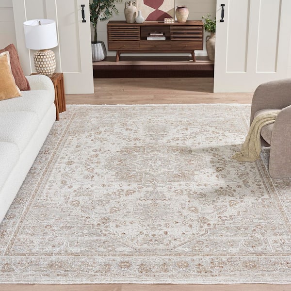 Kendal 9 ft. x 13 ft. Ivory/Beige Gray Medallion Area Rug