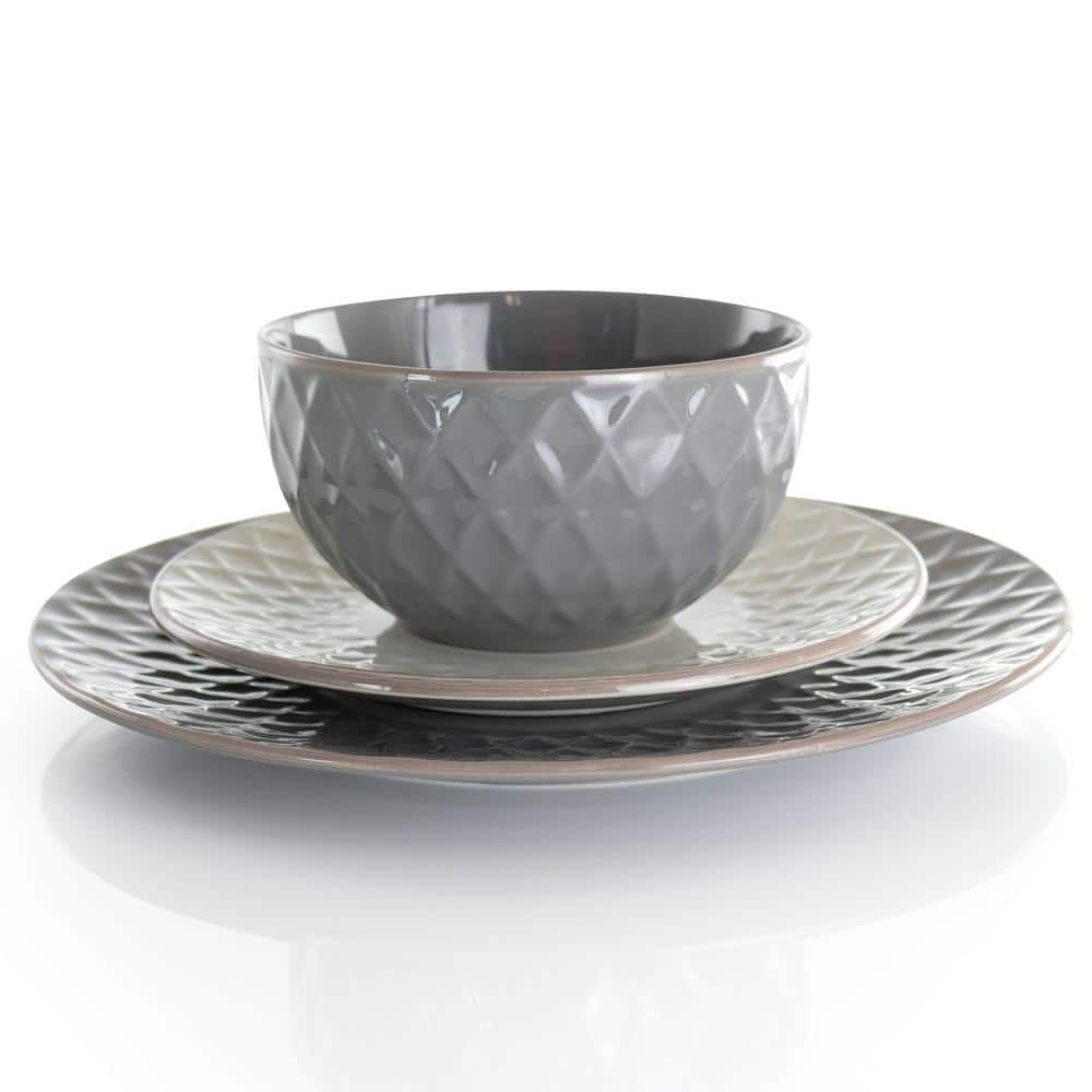 Tahitian Diamond Slate and Stone 16-Piece Stoneware Dinnerware Set