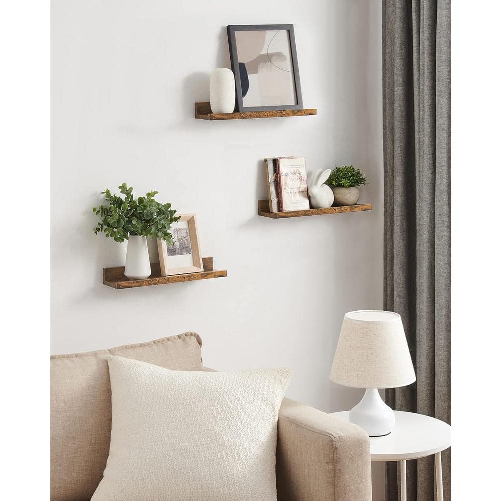 2 in. H x 15 in. W x 3.9 in. D Rustic Brown Decorative Wall Shelf Set of 3