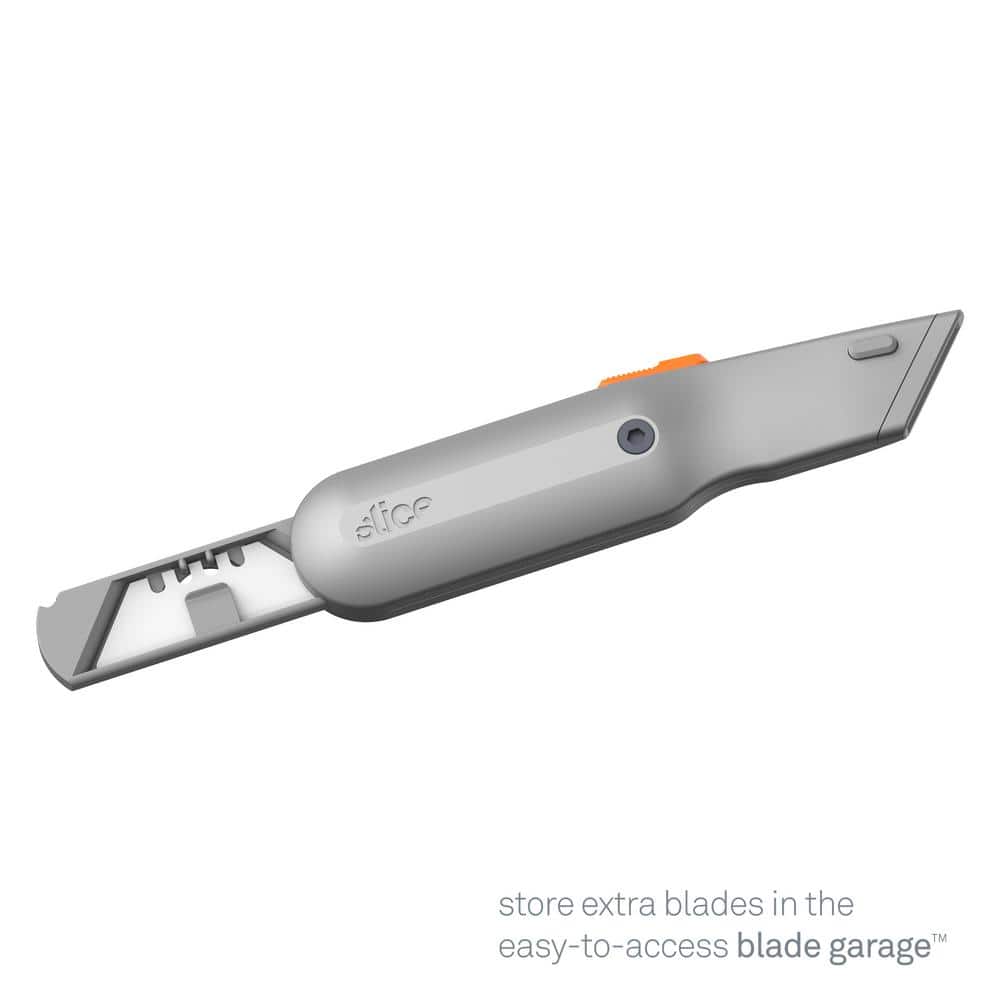 Slice 10490 Utility Knife | Finger Friendly Blade, 3 Cutting Depths, Heavy Metal Handle | Comfortable Grip & Blade Garage