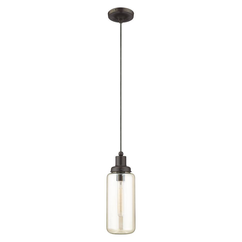 English Bronze Mini Jar Pendant with Champagne Glass Shade