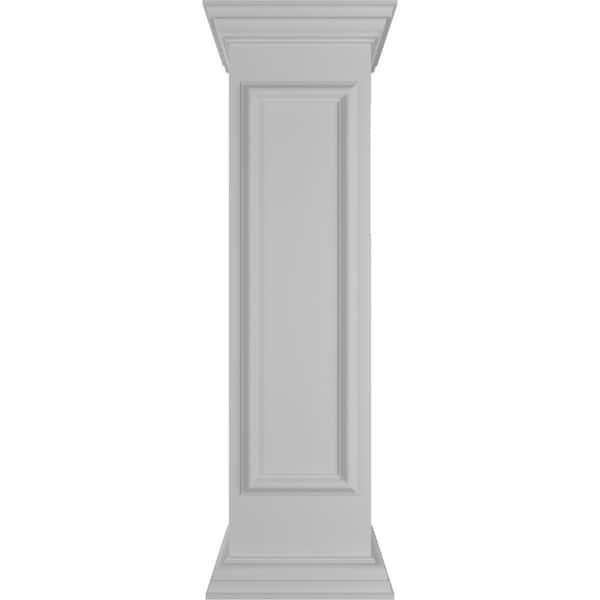 Ekena Millwork Straight 48 in. x 12 in. White Box Newel Post with Panel, Flat Capital and Base Trim (Installation Kit Included)