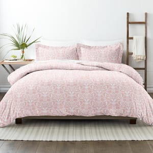 Premium Ultra Soft Pink Romantic Damask Pattern Full/Queen Microfiber 3-Piece Duvet Cover Set