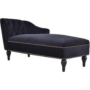 Black Velvet Mid-Century Armless Chaise Lounge for Bedroom, Office, Small Living Room and Apartment