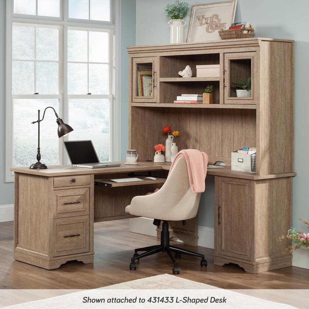 Brushed Oak 66" Hutch with Glass Doors