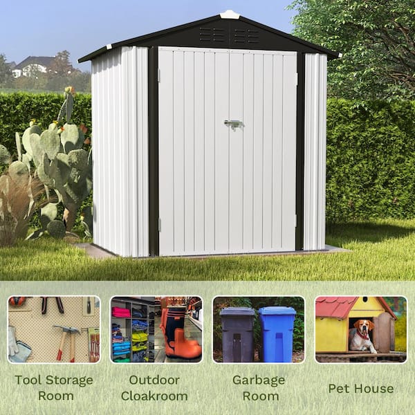 Outdoor Storage Shed 4x6 FT, Metal Outside Sheds with Apex Roof Galvanized  Steel for Backyard, Patio, Lawn, Tool Shed with Lockable Door for Trash