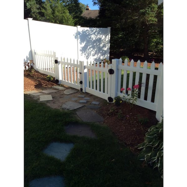 Weatherables Plymouth 10 ft. W x 4 ft. H Khaki Vinyl Picket Fence Double Gate Kit Includes Gate Hardware