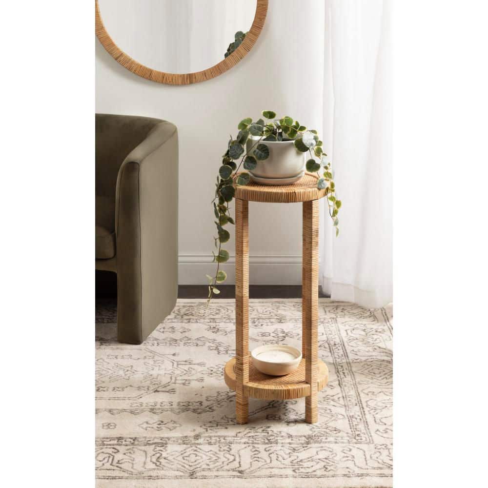 Rafina 12 in. Natural Brown Round Wicker End Table - thumbnail 9