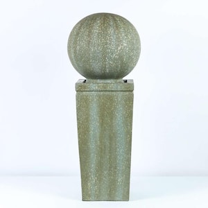 34.5 in. H Stone and Patina Sphere on Pillar Cascade Fountain