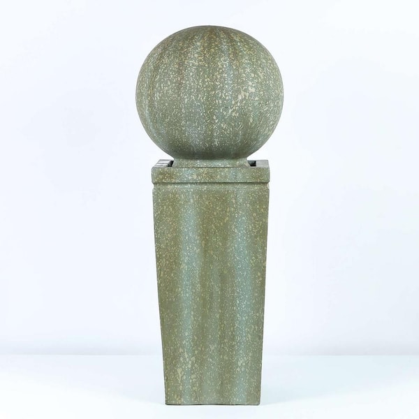 LuxenHome 34.5 in. H Stone and Patina Sphere on Pillar Cascade Fountain