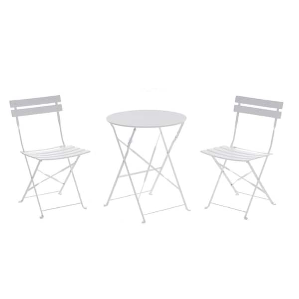 Inner Decor Seymo White 3-Piece Metal Frame Folding Outdoor Bistro Set with Table