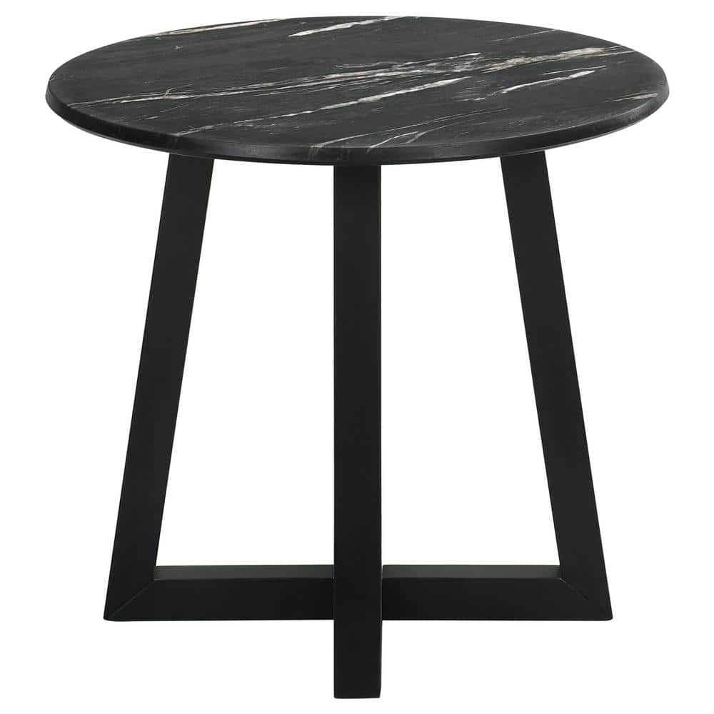 Skylark Round Black Faux Marble and Wood End Table
