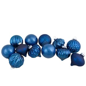 Blue Finial and Glass Ball Christmas Ornaments (Set of 12)