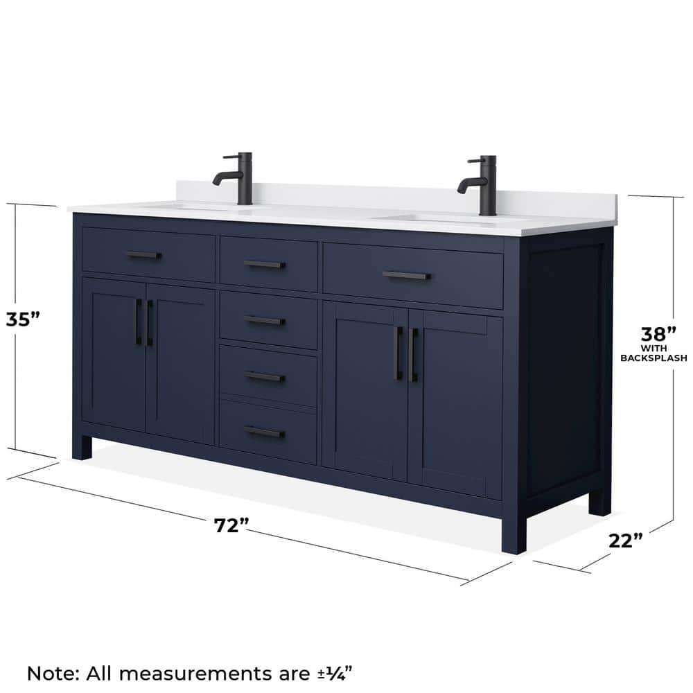 Beckett 72" Double Freestanding Vanity in Dark Blue with White Marble Top