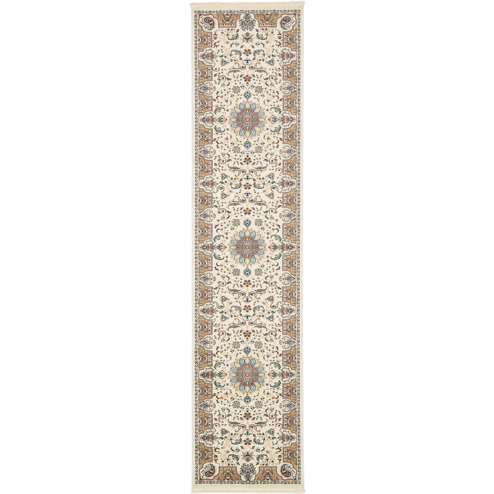 Ivory and Beige Synthetic Persian Runner Rug 3' x 13'
