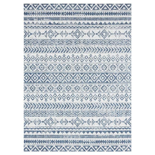Nicole Miller Patio Country Odina Navy Blue/Ivory 5 ft. x 7 ft. Southwest Tribal Indoor/Outdoor Area Rug