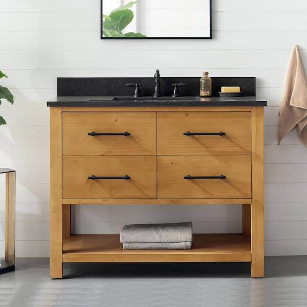 SUDIO Windwood 42 in. W x 22 in. D x 34 in. H Bath Vanity in Natural with Blue Limestone Vanity Top with White Sink