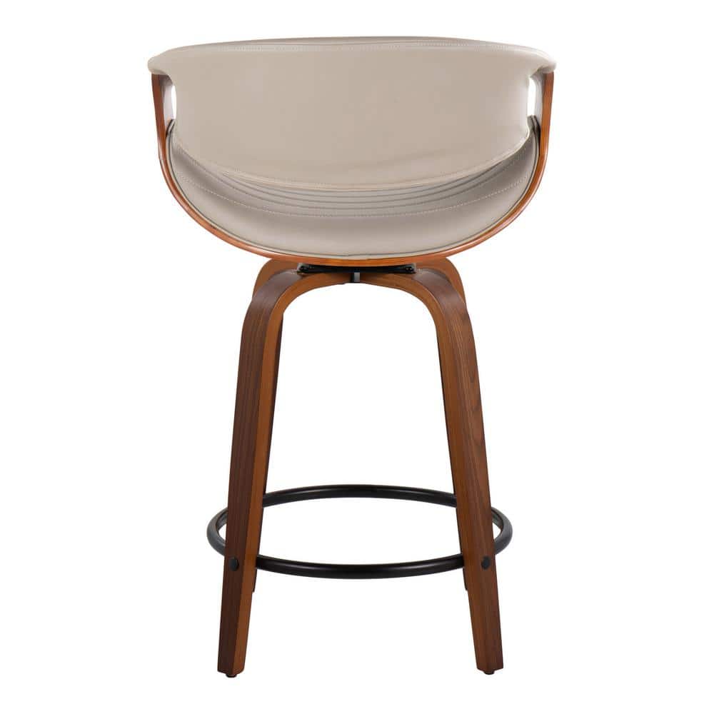 Walnut and Grey Swivel Counter Stool with Metal Footrest