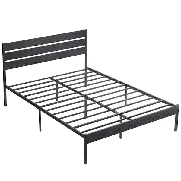 Queen Bed Frame Black Metal Frame Queen Platform Bed w/Modern Wood Headboard Easy Assembly/No-Slip/No Noise, 62.1 in. W