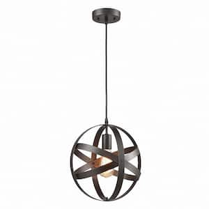 12.01 in. 1-Light Global Cage Kitchen Hanging Light,Farmhouse Black Pendant Light for Dining Room Foyer Entryway Hallway
