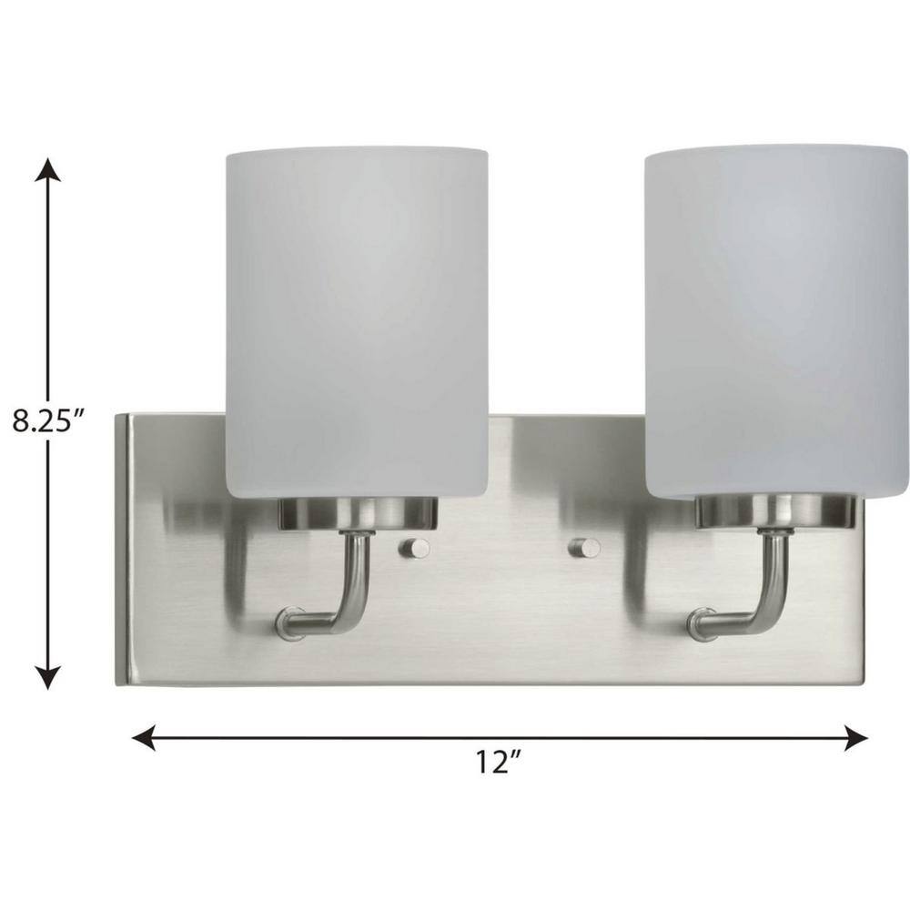 Elegant Brushed Nickel 2-Light Bath Vanity with Etched Glass Shades