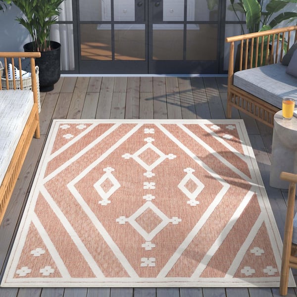 Sila Mali Moroccan Tribal Terracotta 7 ft. 10 in. x 10 ft. 6 in. Flat-Weave Indoor/Outdoor Area Rug