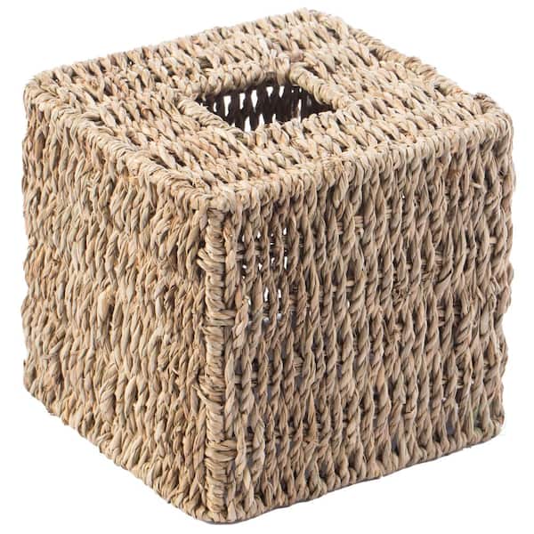 Vintiquewise Beige/Brown Natural Woven Seagrass Wicker Square Tissue Box Cover Holder