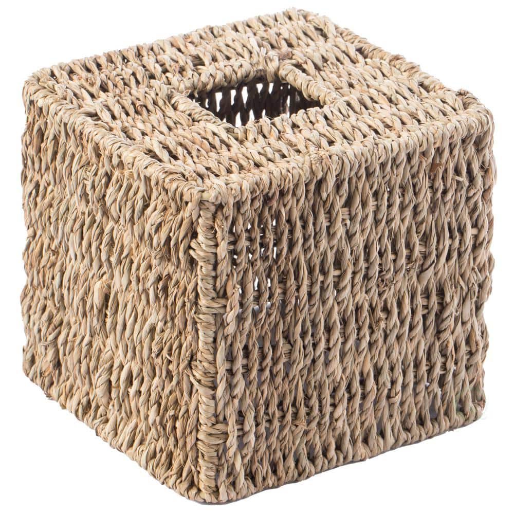 Woven Napkin Paper Organizer Container with Lid Boho Bead Buckle Tissue Box  Cover Square Cotton Rope for Home Office Living Room