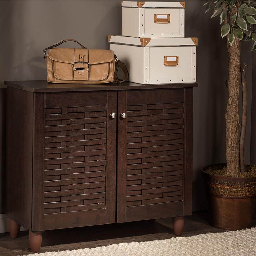 Winda Dark Brown Wooden 2-Door Entryway Shoe Cabinet