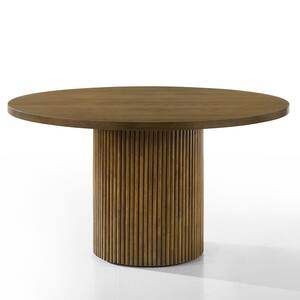 Hezrai Walnut Finish Wood 53 in Pedestal Dining Table Seats 4