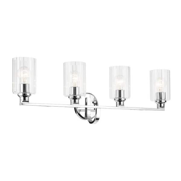 KICHLER Gioe 32.25 in. 4-Light Vanity Light with Clear Fluted Glass in Chrome
