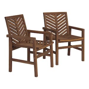 Modern Style Dark Brown Acacia Wood Outdoor Lounge Chair Set of 2 for Outdoor Use, Backyard, Patio, Deck, or Porch