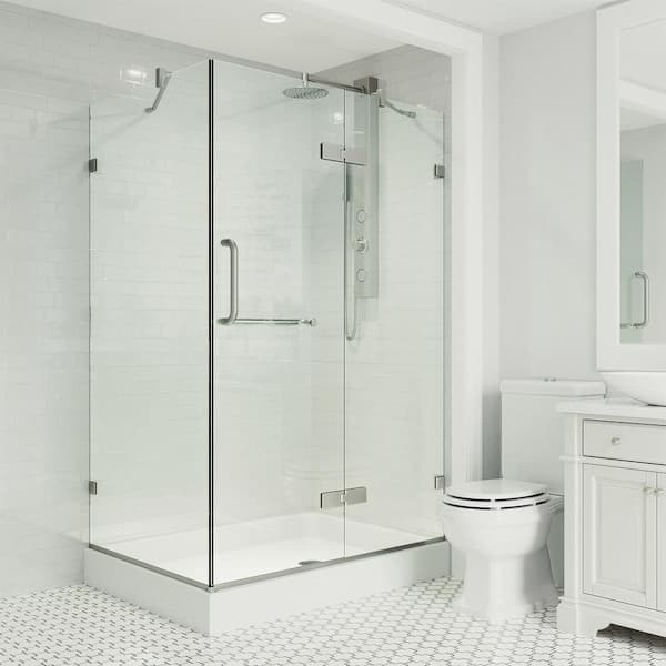 VIGO Monteray 36 in. L x 48 in. W x 79 in. H Frameless Pivot Shower Enclosure Kit in Brushed Nickel with 3/8 in. Clear Glass