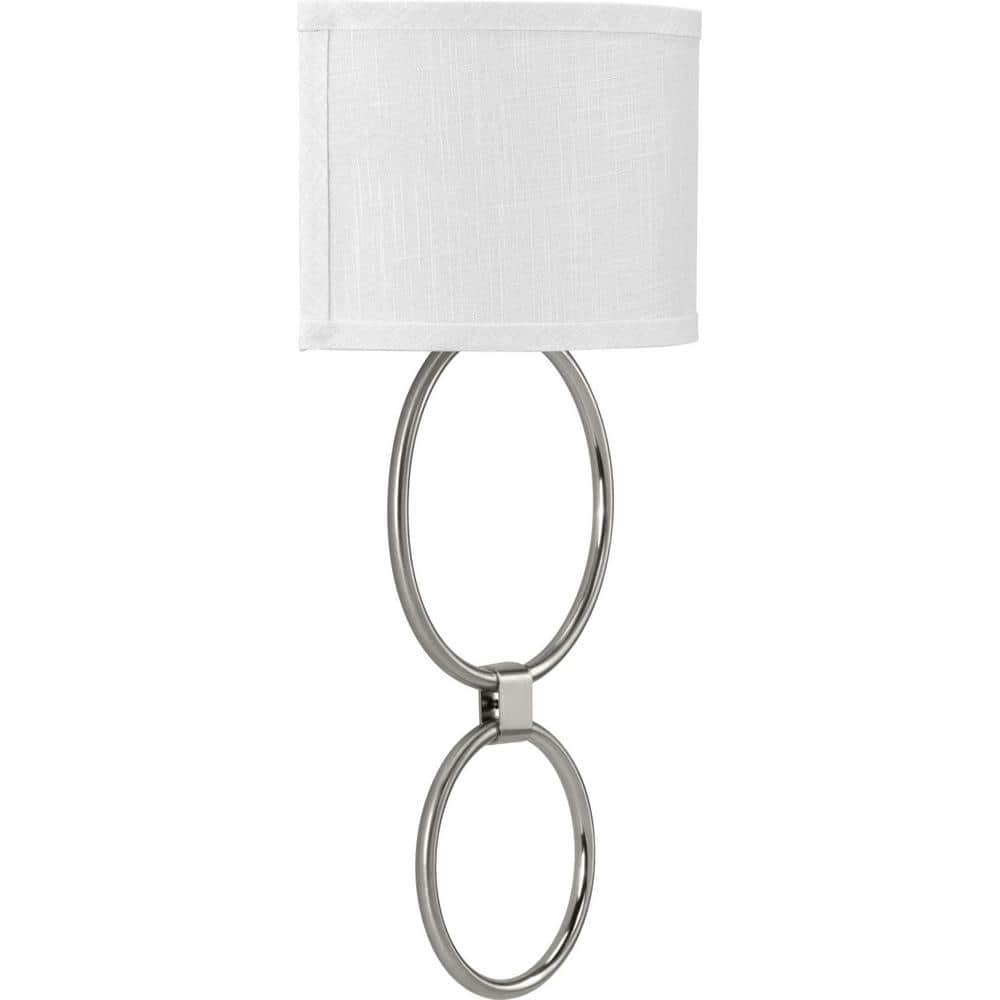 Brushed Nickel Circle LED Wall Sconce with Linen Shade