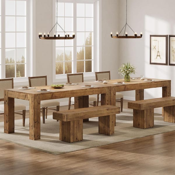 Roesler Rustic Brown Solid Wood 63 in. 4 Legs Dining Table Seats 4-6, Rectangle Farmhouse Table for Dining Room Kitchen