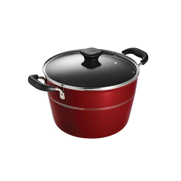 Tramontina Sicilia 8 qt. Aluminum Nonstick Covered Stock Pot in Raspberry