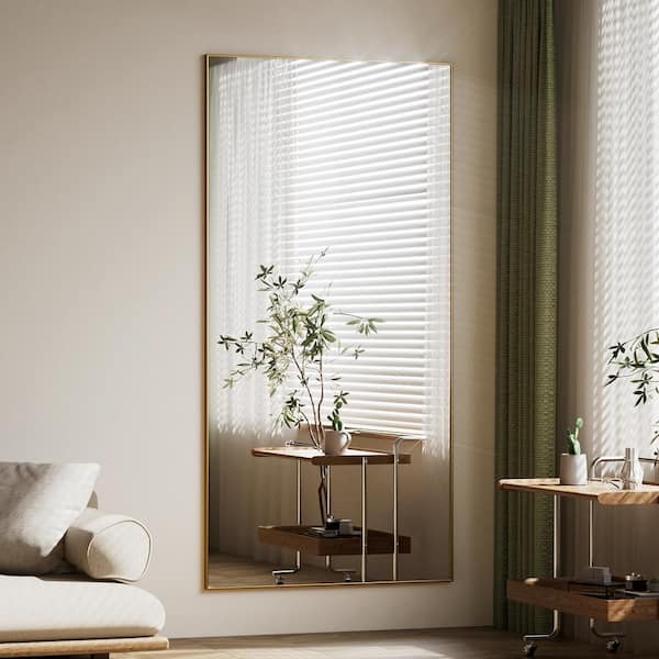 XRAMFY 30 in. W x 71 in. H Gold Rectangular Modern Aluminum Framed Full Length Mirror Wall Mirror