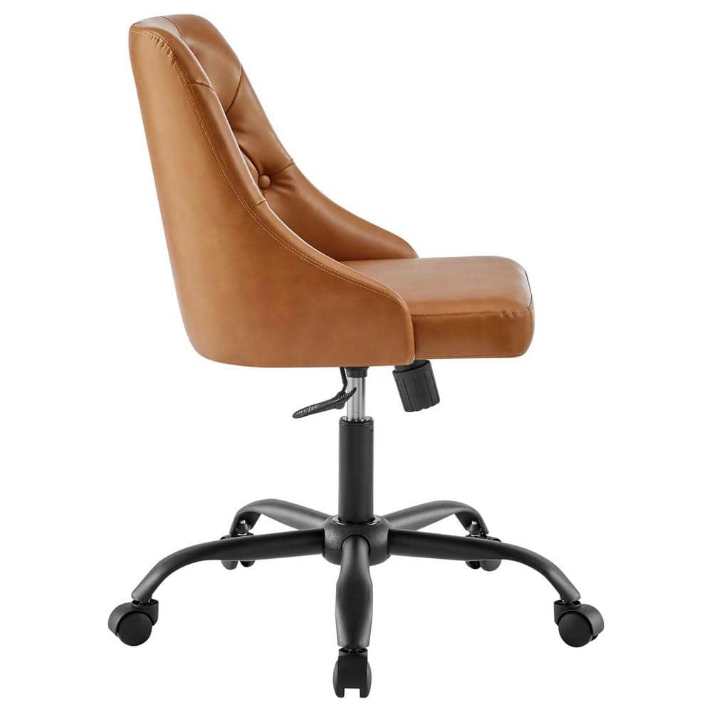 Black Tan Tufted Vegan Leather Swivel Office Chair