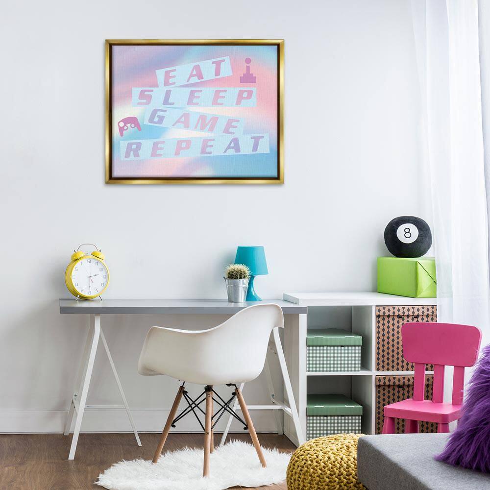 Pastel Eat Sleep Game by Yass Naffas Designs Gold Floater Frame Typography Graphic Art Print 25 in. x 31 in. price history on PriceWatchPro
