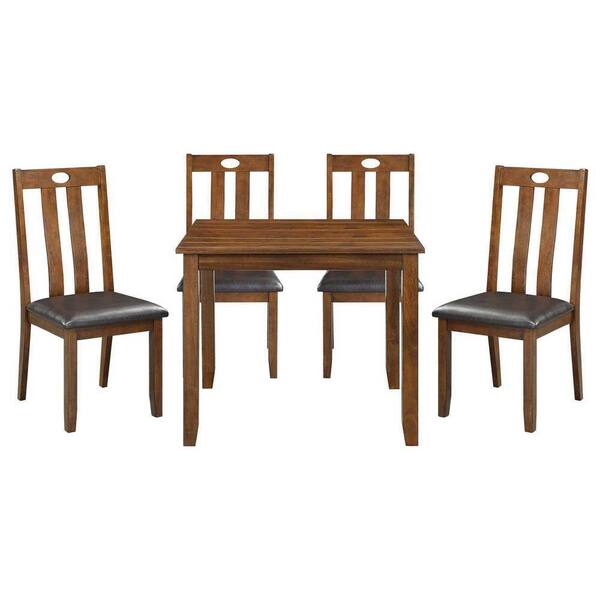 EVERGLADE HOME Ithaca 5Piece Square Brown Wood Top Dining Room Set LX