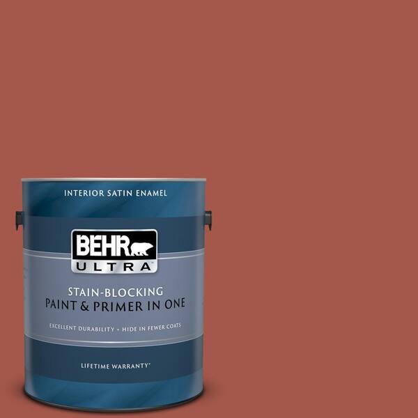 BEHR ULTRA 1 gal. #UL120-20 Cajun Red Satin Enamel Interior Paint and Primer in One