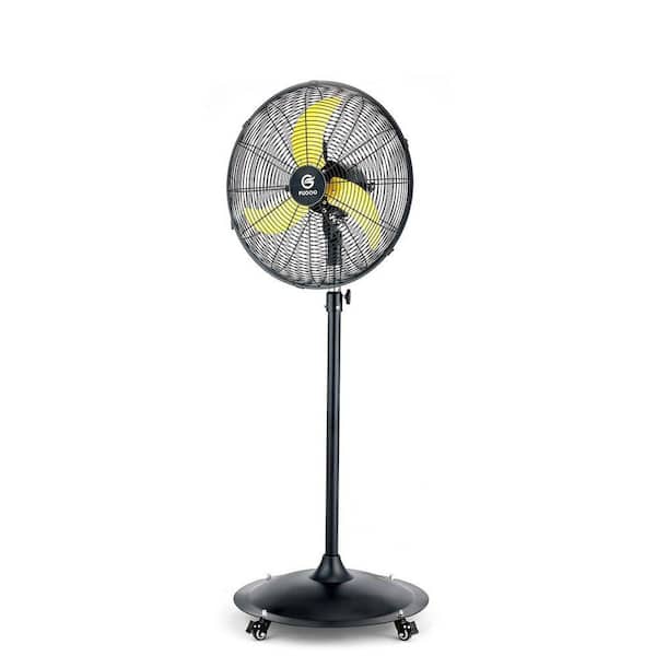 20 in. Oscillating Pedestal Fan in Black with Yellow Blades, All Sealed Brushless DC Motor, Waterproof, Outdoor