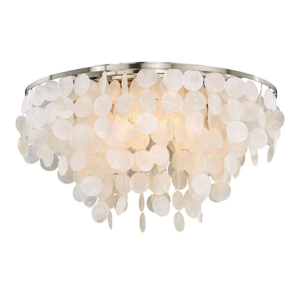 Elsa 24 in. W Satin Nickel Capiz Shell Coastal Flush Mount Ceiling Light Fixture