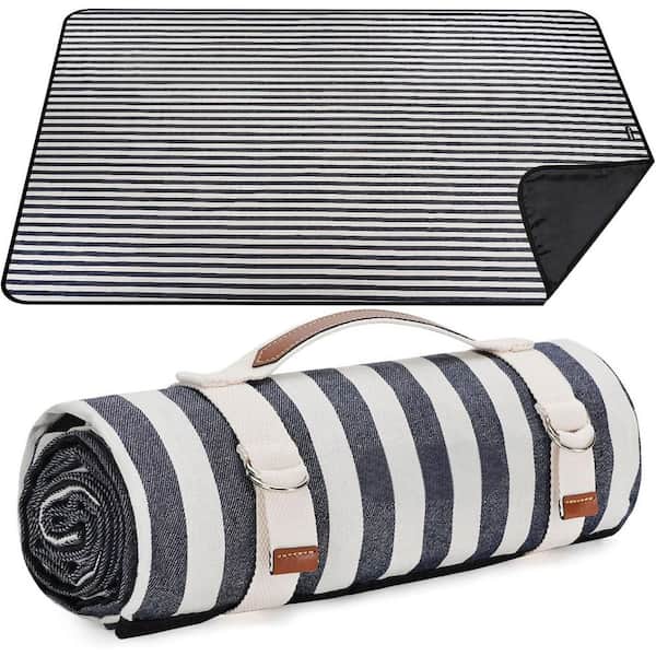 Waterproof Picnic Blanket Portable with Carry Strap for Beach Mat or Family Outdoor Camping Party (Aegean Blue)