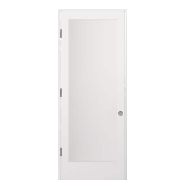 18 in. x 80 in. Right-Handed Solid Core Wood Primed Composite Single Prehung Interior Door Frosted Glass Satin Nickel