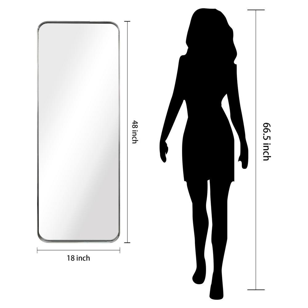 Sleek 48"x18" Polished Silver Stainless Steel Rectangular Wall Mirror
